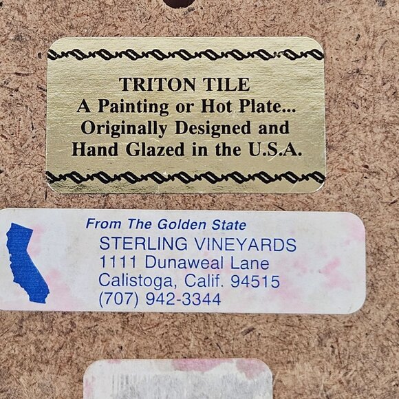 Triton Tile Sterling Vineyards Scene Hot Plate Hand Painted Vintage 6 in Square - Picture 2 of 10